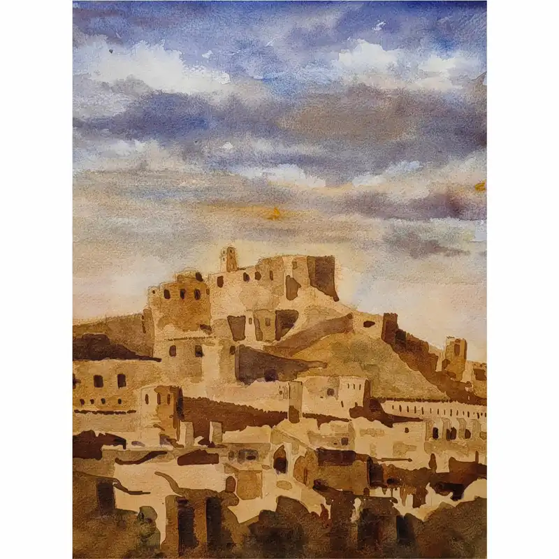 نقاشی آبرنگ طرح ارگ بم کد 1010