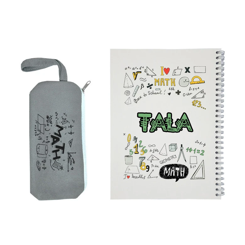 دفتر مشق 50 برگ طرح ریاضی مدل طلا به همراه جامدادی