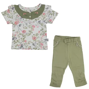 ست تی شرت و شلوار نوزادی  نیلی مدل گنجشگ