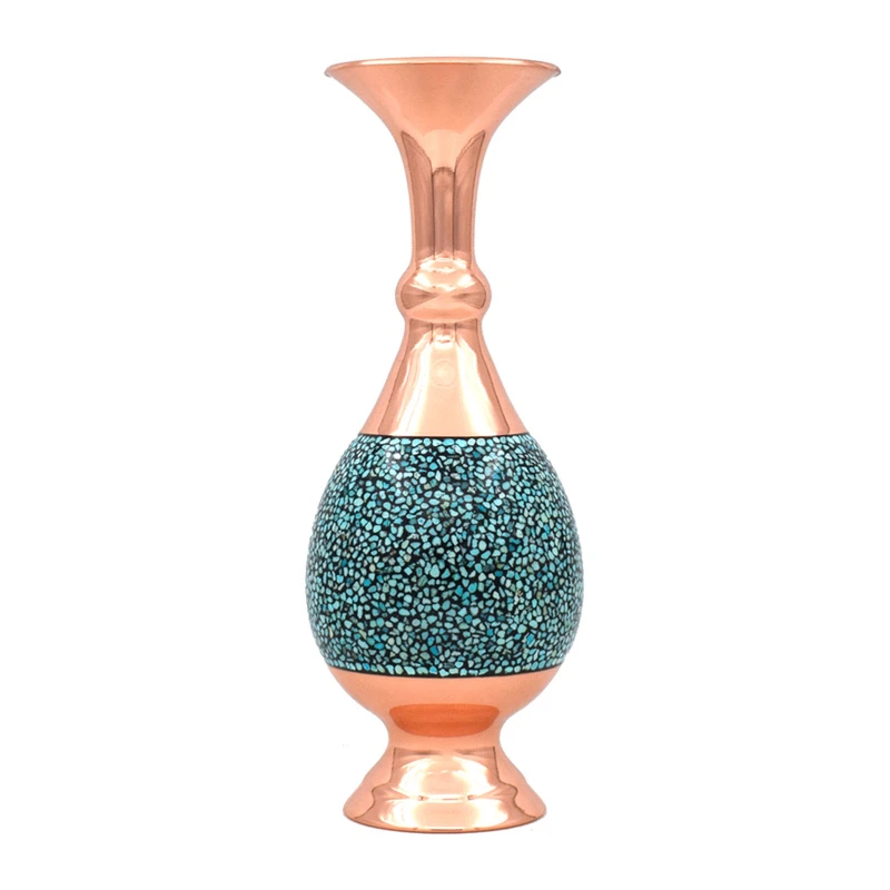 عکس شماره 9 : ست 3 تکه گلدان و شکلات خوری فیروزه کوبی مسی کد 20-2