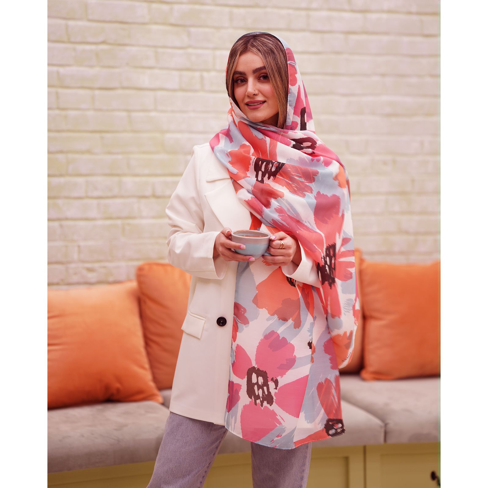 شال زنانه مدل نخی تابستانه خنک گل کد a-1422 -  - 2