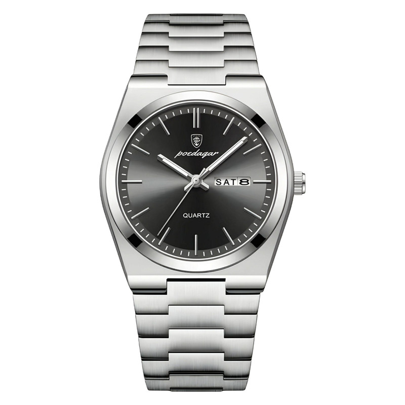 ساعت مچی عقربه‌ای کوارتز مردانه پوداگار مدل کلاسیک بند استیل دی دیت کد 03