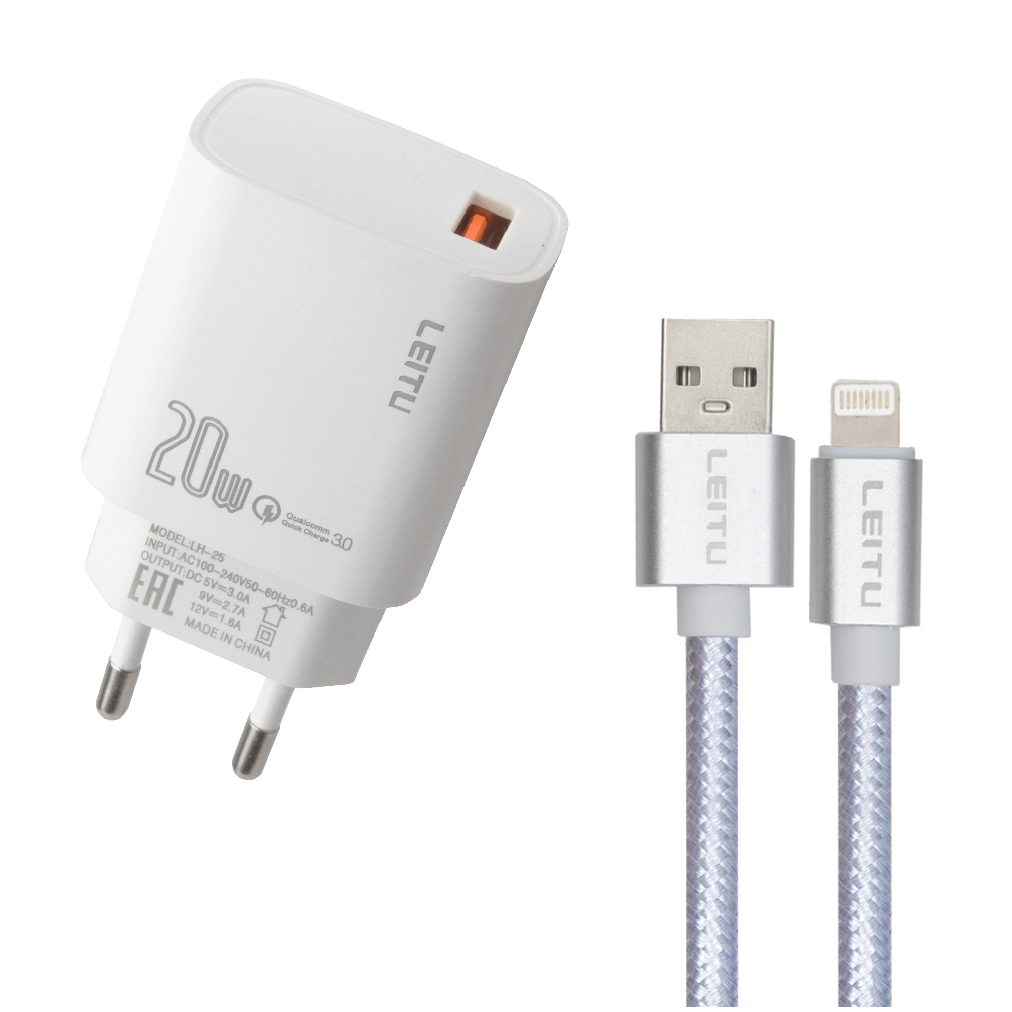 شارژر دیواری لیتو مدل  LH-25 20W به همراه کابل تبدیل لایتنینگ