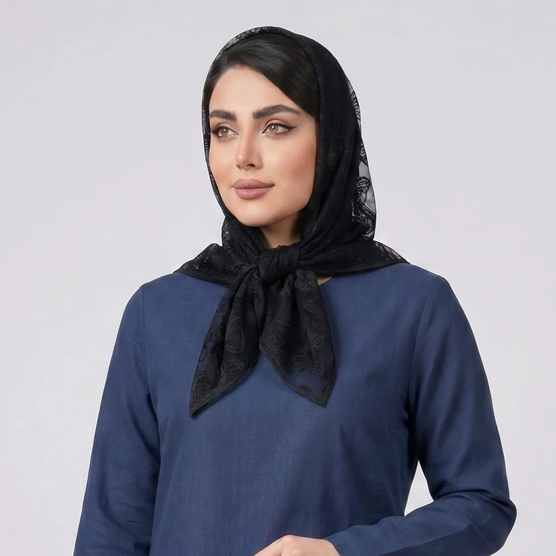 روسری زنانه مدل توری پروانه ای قواره 70