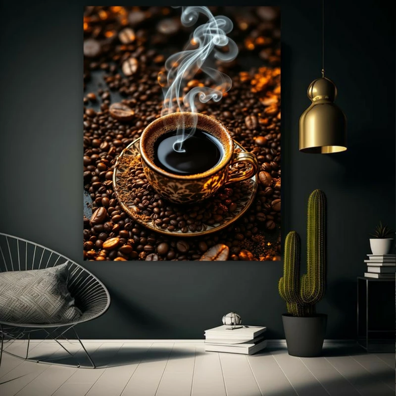 تابلو بوم مخمل طرح قهوه داغ سلطنتی مدل دیپ کد FP105666