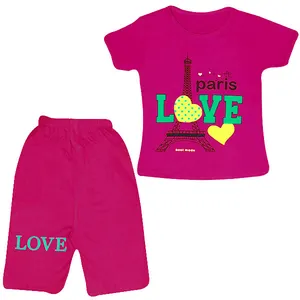 ست تی شرت آستین کوتاه و شلوارک دخترانه مدل Eiffel کد Ba2