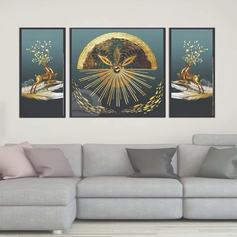 تابلو بکلیت طرح مدرن دیجیتال آرت مدل B-2146 فریم مشکی مجموعه 3 عددی