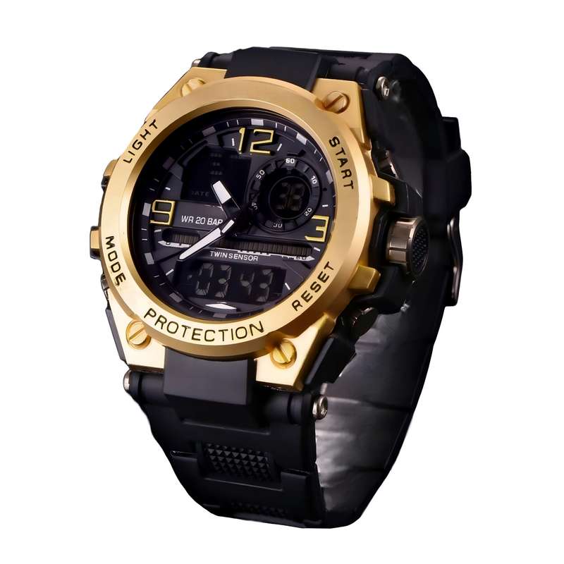 ساعت مچی عقربه ای پسرانه مدل دو زمانه کرنوگراف کد 01 ساعت مچی عقربه ای پسرانه مدل دو زمانه کرنوگراف کد 01