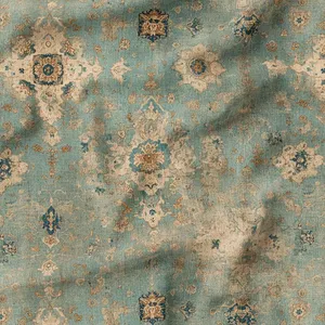 پارچه ملحفه عرض 1.5 متر پارچه باما طرح پنج بعدی فرش ایرانی وینتیج کد 5014597 رنگ سبز