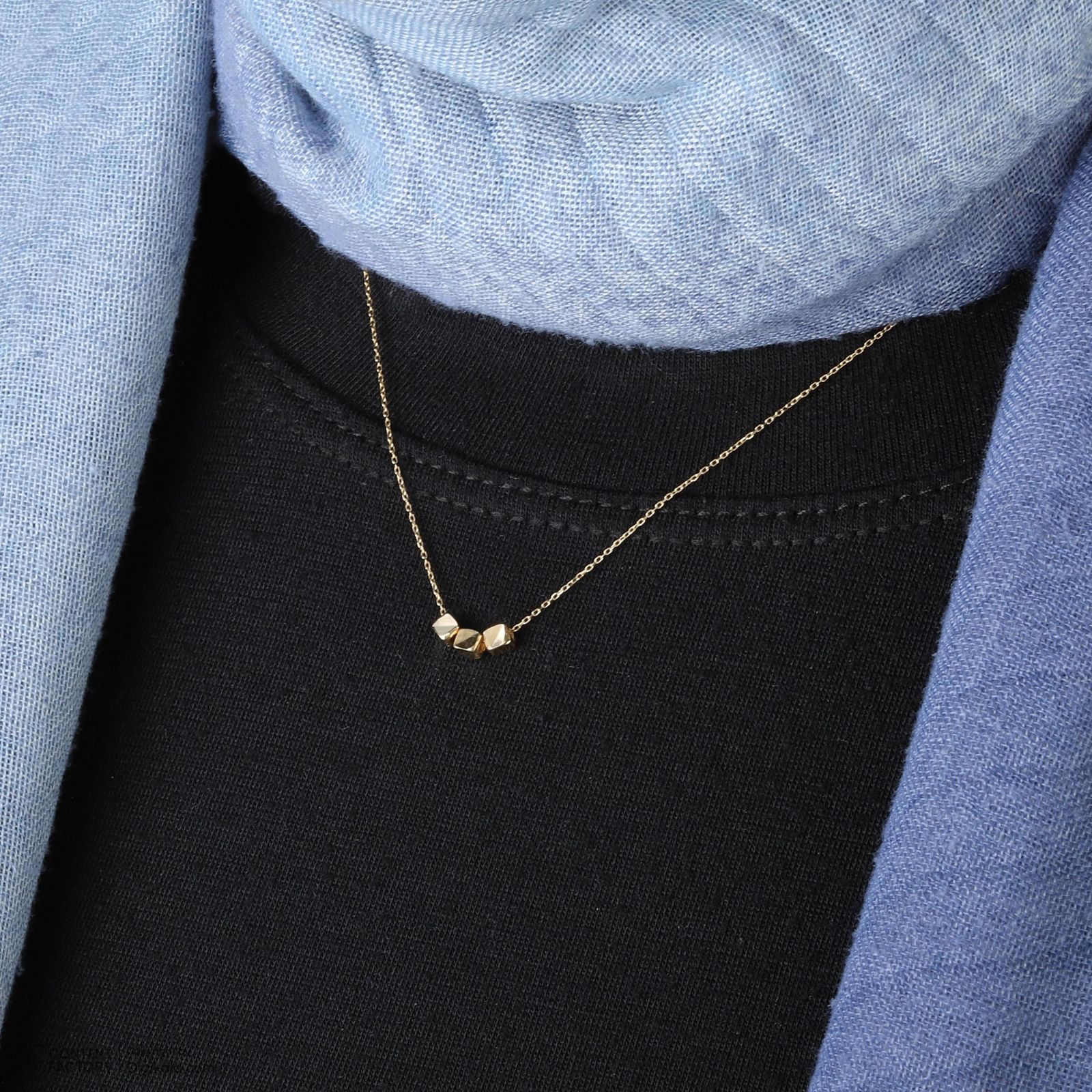 گردنبند طلا 18 عیار زنانه با زنجیر حلقهای (فلامینگو) وی گالری مدل سه مکعب تراش کد NC3829 -  - 3