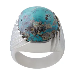 انگشتر نقره مردانه  بازرگانی میلادی مدل فیروزه نیشابور شجری رکاب دستساز کد AM_991