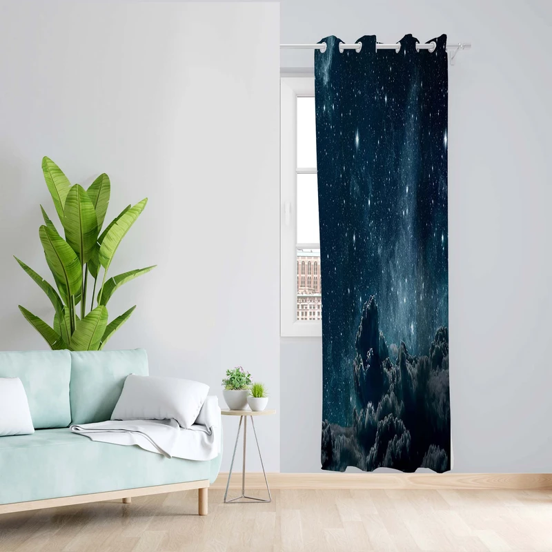 پرده طرح شب پر ستاره مدل مخمل پانچی کد 5386 z سایز 140x200 سانتی متر