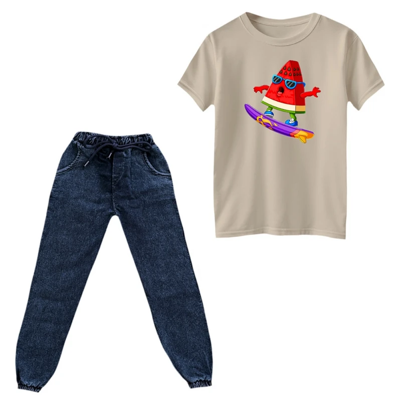 ست تی‌شرت و شلوار پسرانه مدل هندوانه یلدایی کد 2