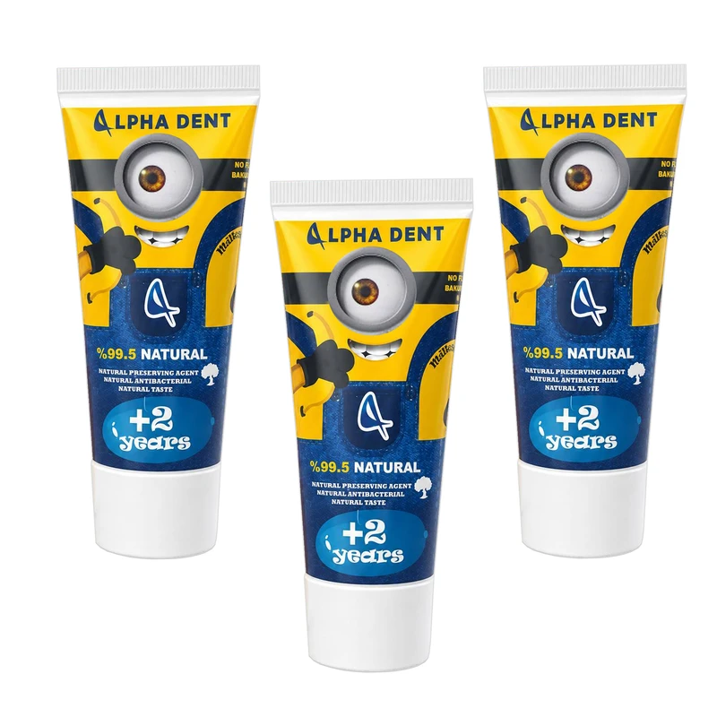 خمیردندان کودک آلفادنت مدل T-B-MINIONS3 حجم 70 میلی‌لیتر مجموعه 3 عددی