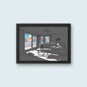 تابلو نوری مدل نور خورشید طرح پذیرایی و سگ