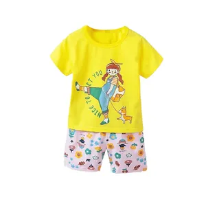 ست تی شرت و شلوارک دخترانه مدل Nice to Meet you کد 12