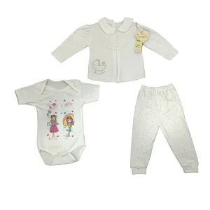 ست 3 تکه لباس دخترانه مدل  یقه گیپور گلدوزی و چاپ