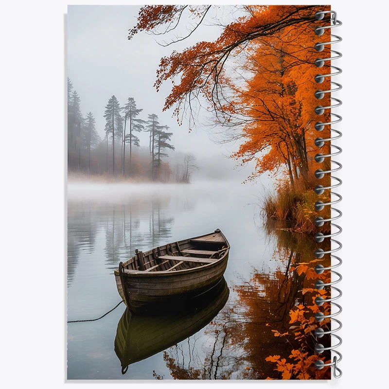 دفتر ژورنال نویسی 50 برگ خندالو مدل نقطه ای طرح قایق دریاچه ی پاییزی کد F7359
