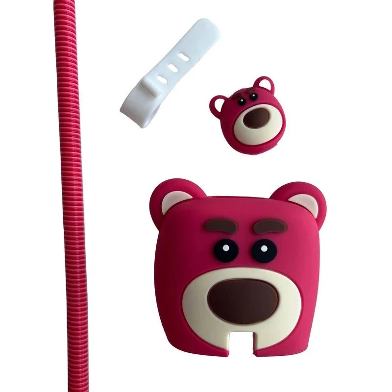 محافظ شارژر دیواری مدل خرسی مناسب برای شارژر 25 وات سامسونگی به همراه محافظ کابل مجموعه 4 عددی‌