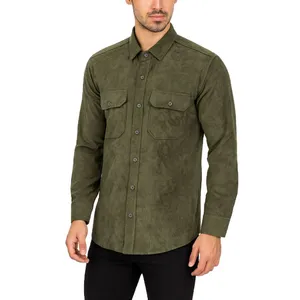 پیراهن آستین بلند یقه برگردان مردانه مدل مخملی کبریتی