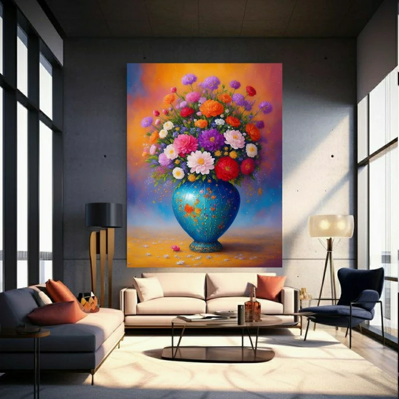 پوستر دیواری طرح گلدان گلهای بهاری کد FP10358