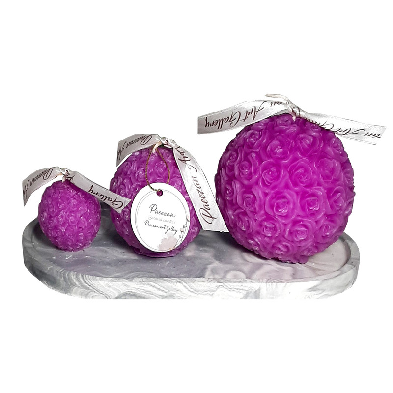 شمع دست ساز مدل توپ گل مجموعه سه عددی