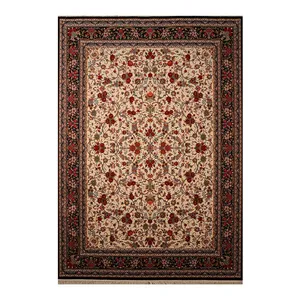 فرش ماشینی 700 شانه زمینه کرم حاشیه لاکی مدل شاهکار نوین کد N110-2509