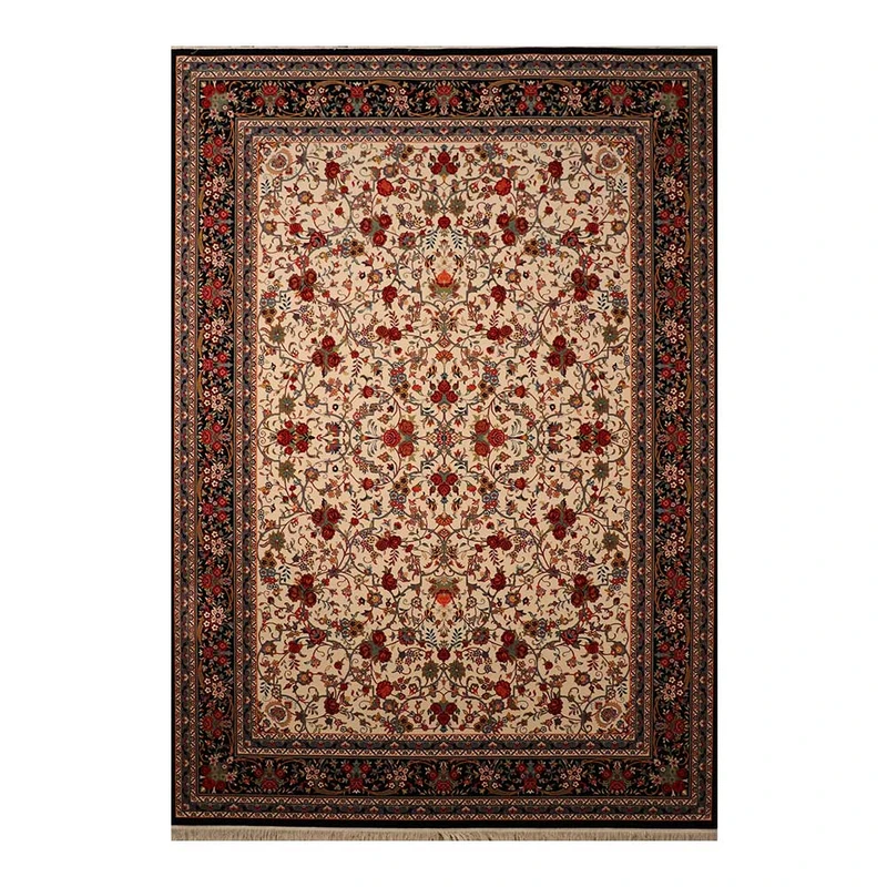 فرش ماشینی 700 شانه زمینه کرم حاشیه لاکی مدل شاهکار نوین کد N110-2509