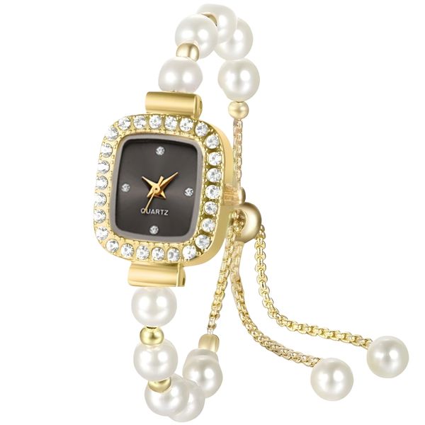 ساعت مچی عقربه‌ای کوارتز زنانه مدل مینیمال لوکس بند دستبندی مرواریدی قفل کرواتی کد ۶