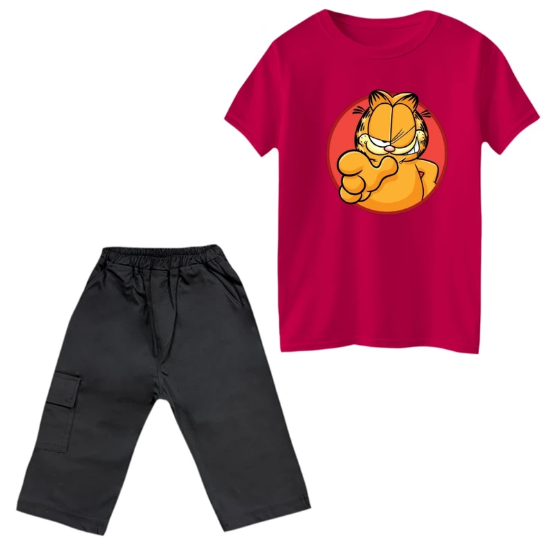 ست تی‌شرت و شلوارک پسرانه مدل گارفیلد گرد