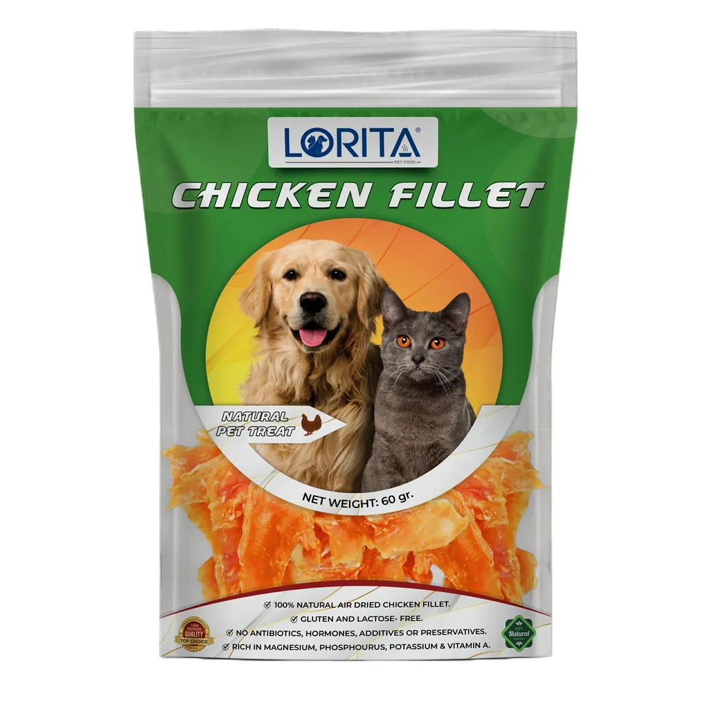 تشویقی سگ و گربه لوریتا مدل DRIED CHICKEN FILLET وزن 60 گرم