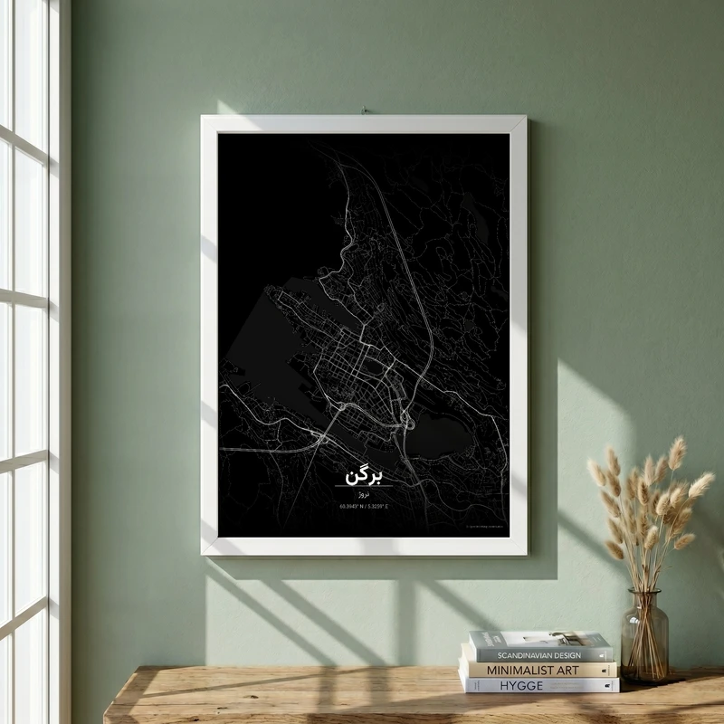تابلو طرح نقشه شهر برگن مدل G16254 فریم سفید