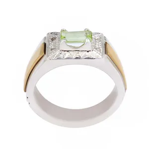 انگشتر نقره مردانه بازرگانی میلادی مدل سنگ زبرجد رکاب دست ساز کد AM_2511