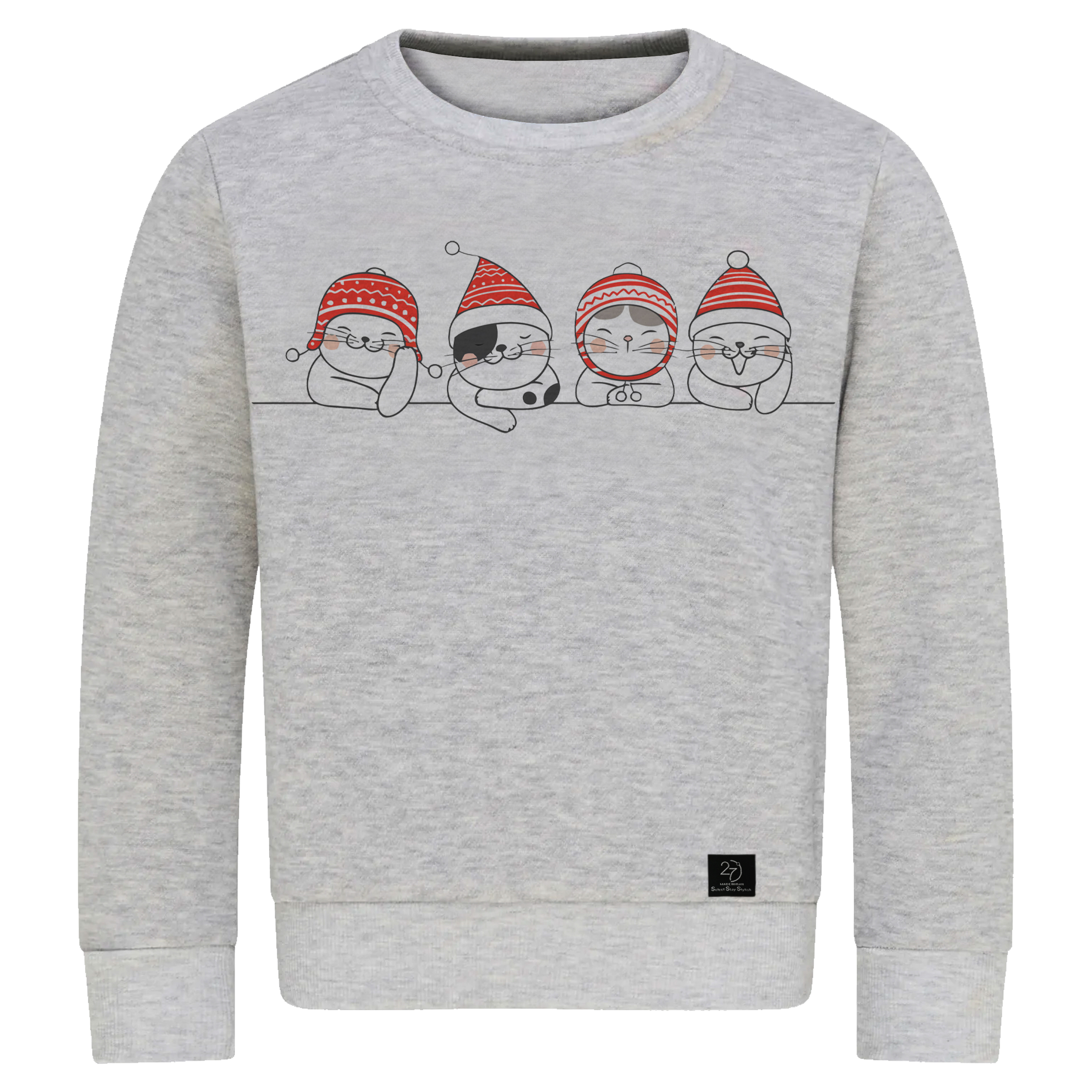 سویشرت دخترانه 27 مدل گربه ها کد V10 رنگ طوسی