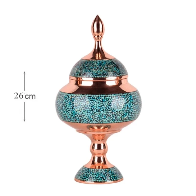 عکس شماره 5 : ست سه تکه گلدان و شکلات خوری فیروزه کوبی مسی مدل f011 کد f008