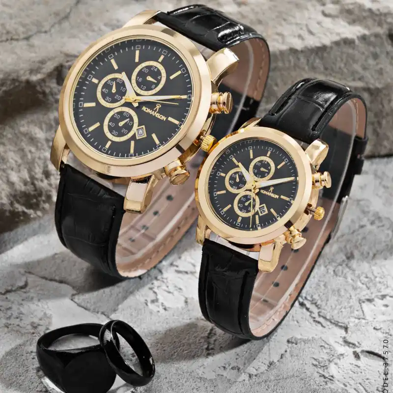 ست ساعت مچی عقربه ای زنانه و مردانه مدل تقویم دار 03