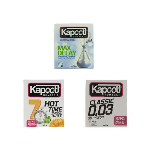 کاندوم کاپوت مدل HOT TIME و CLASSIC 0.03 و MAX DELAY مجموعه 3 عددی