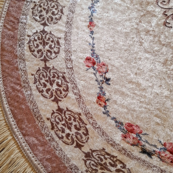 فرش پارچه ای مدل بیضی کد 222 زمینه کرم