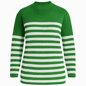 پلیور یقه گرد زنانه مدل بافت راه راه