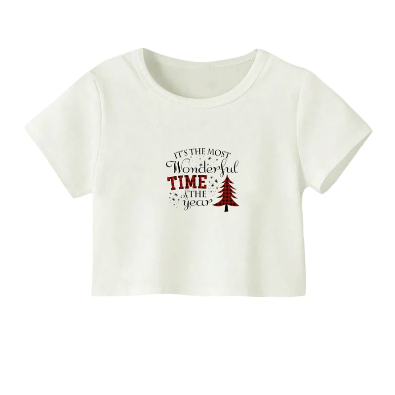 کراپ‌ تی‌شرت آستین کوتاه زنانه مدل نوشته کریسمس کد 24