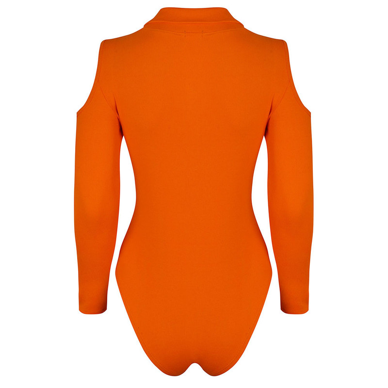 بادی آستین بلند زنانه دکسونری مدل 256004706 یقه دار رنگ نارنجی