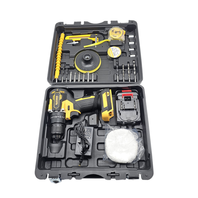 دریل پیچ گوشتی چکشی شارژی صنعتی نئوپاور مدل براشلس کد 1 مجموعه 26 عددی