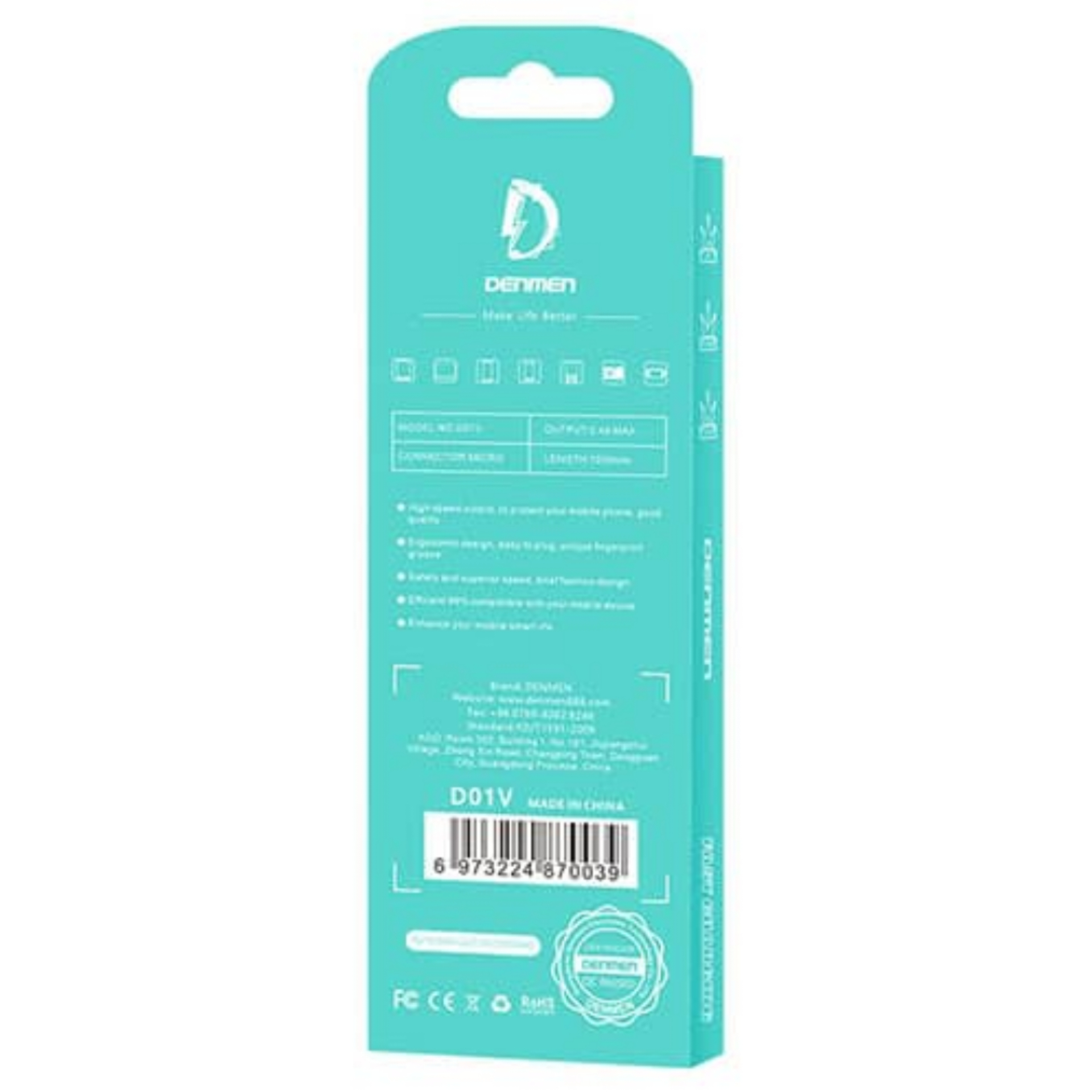 کابل تبدیل USB به microUSB دنمن مدل D01V طول 1 متر