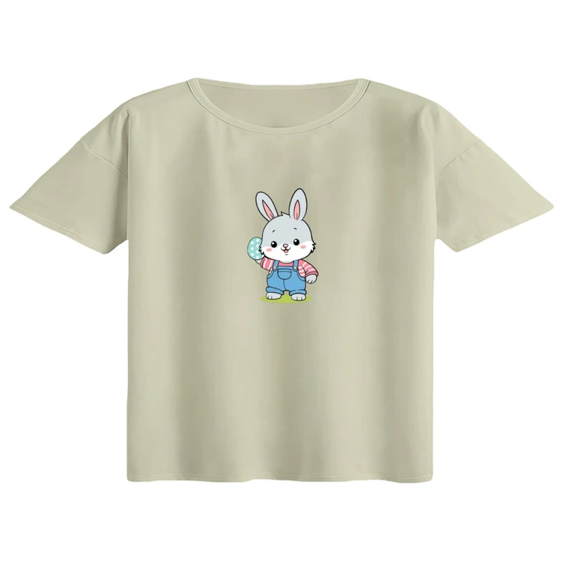 کراپ تی‌شرت آستین کوتاه زنانه مدل خرگوش کد 04