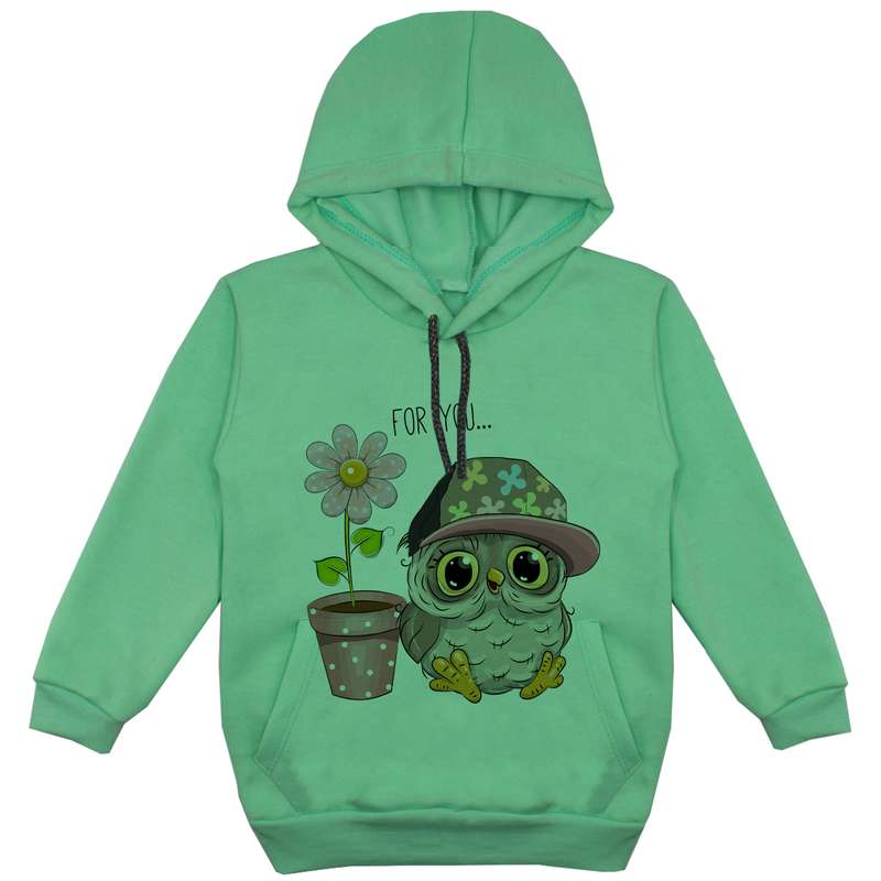 هودی دخترانه مدل جغد و گل کد F152 رنگ سبز