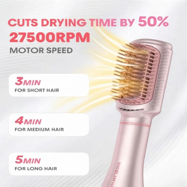 سشوار برس‌دار حالت‌دهنده شیگلم مدل Blowout Bliss با توان 1200 وات، موتور DC، فناوری تولید یون و تنظیم دما در 4 حالت