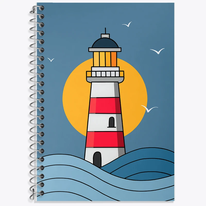 دفتر زبان 50 برگ خندالو مدل سه خط طرح فانوس دریایی کد F7842