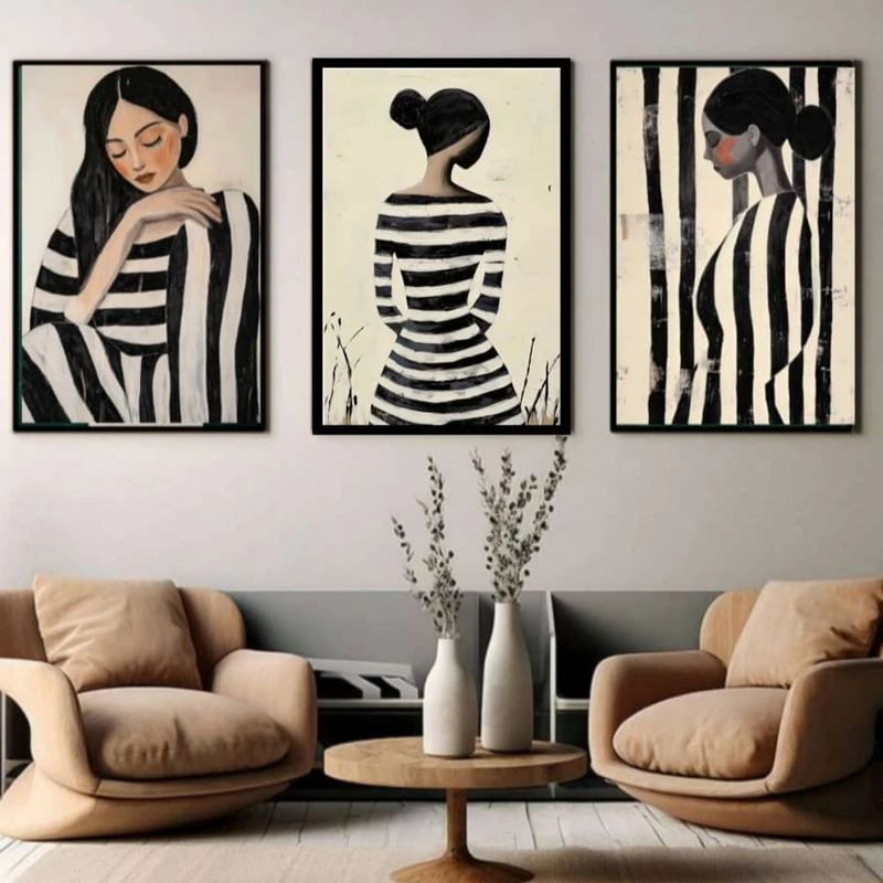 تابلو طرح سکوت کد 8463 رنگ فریم مشکی مجموعه 3 عددی