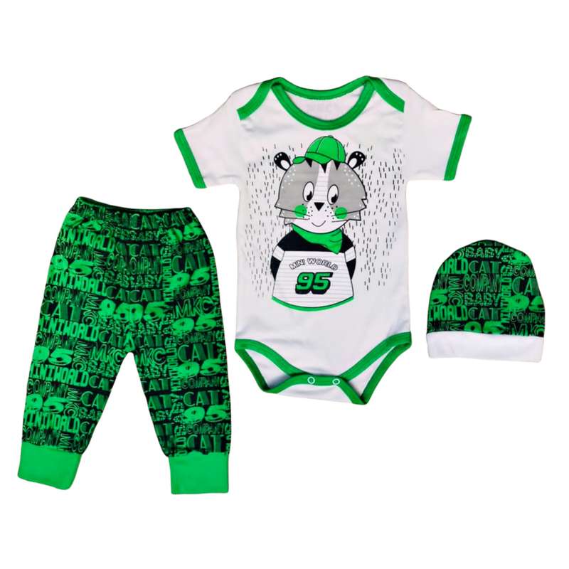 ست 3 تکه لباس نوزادی مدل گربه کد 336