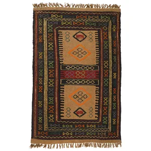 گلیم دستبافت دو متری طرح سفره کردی کد 140879